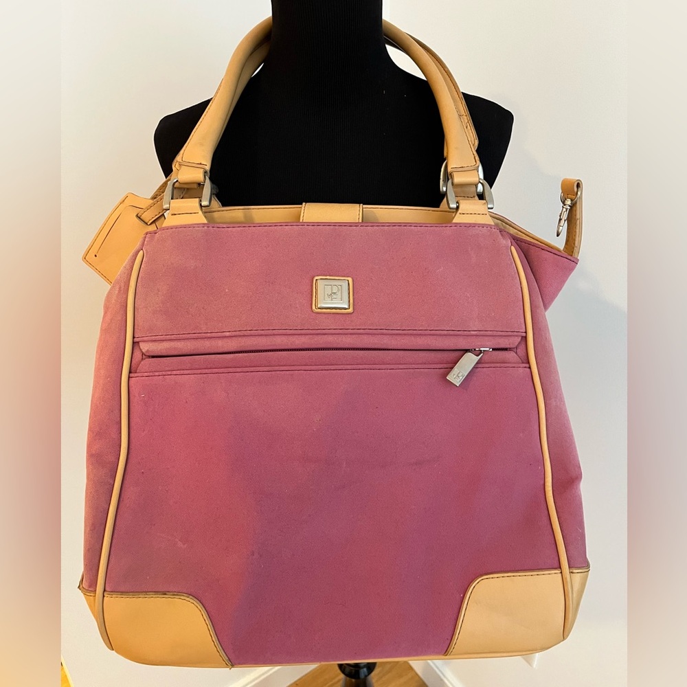 Diane Von Furstenberg Pink and Tan Tote Bag with Gold Accents